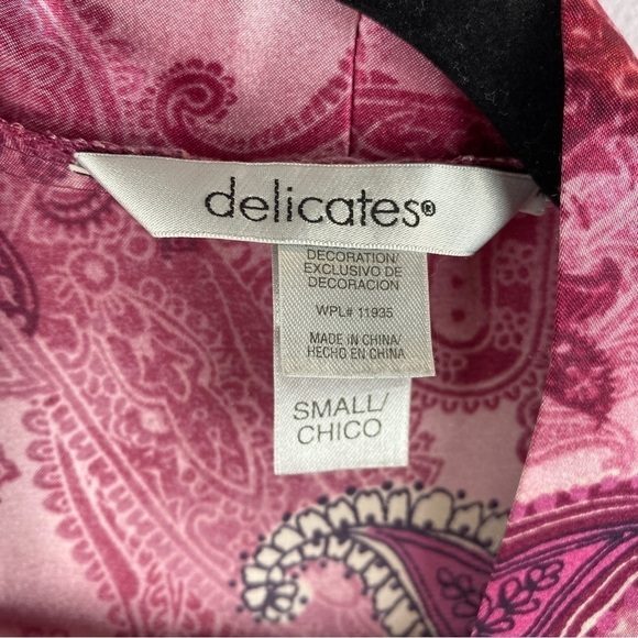 Delicates Casual Paisley Long Sleeve Open Front Tie Waist Kimono Robe Small Pink - Picture 5 of 10